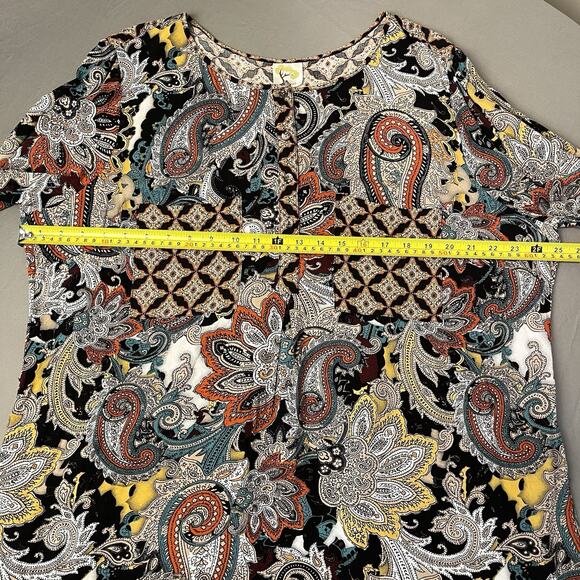 Fig and Flower Blouse Womens 3X Paisley Boho Tunic Henley 3/4 Sleeve Pockets - Picture 8 of 11